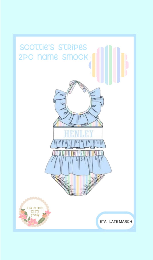 PO11 Scottie's Stripe Name Smock 2pc