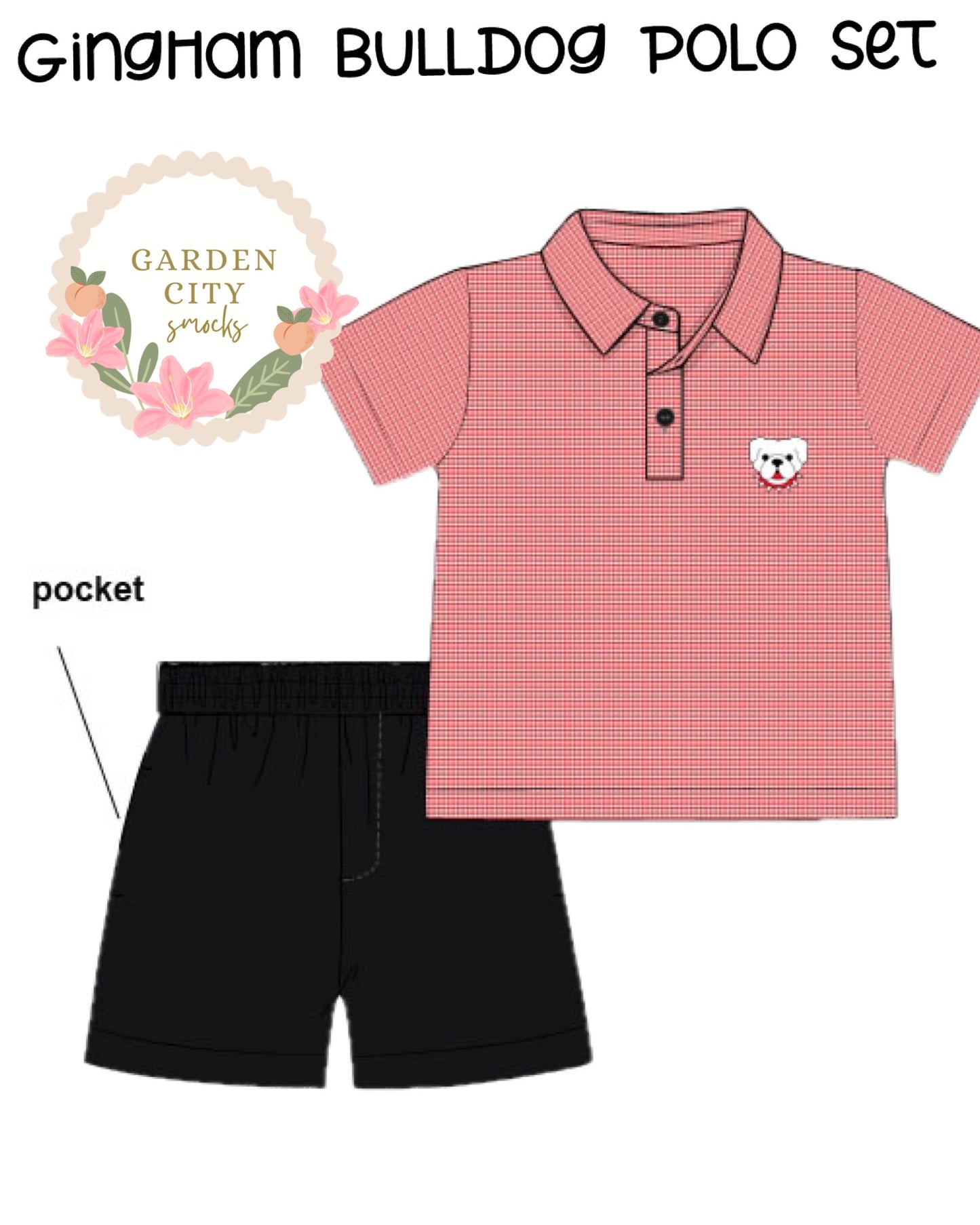 PO16 Gingham Bulldog Polo Short Set