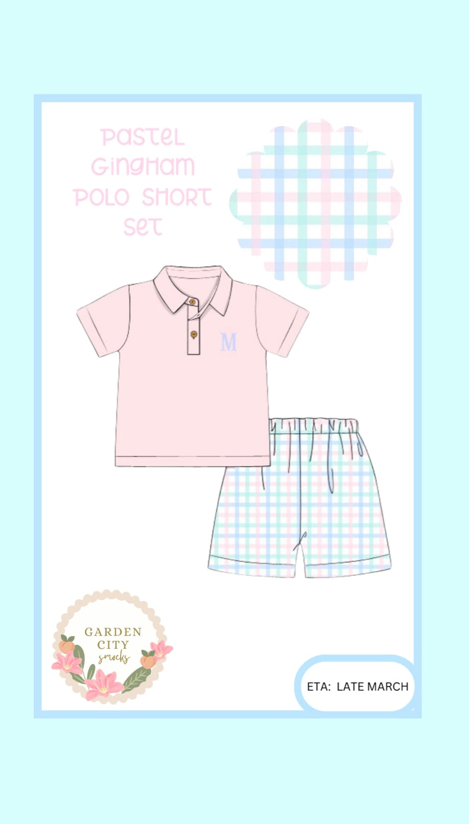 PO11 Pastel Gingham Polo Short Set