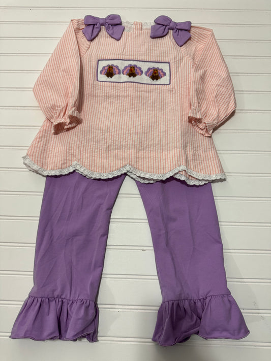 Pink & Purple Smocked Turkey Pant Set - 4T