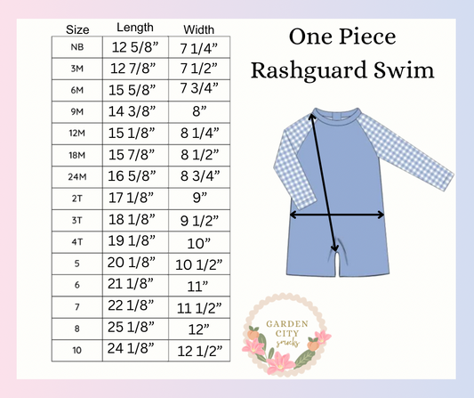 Boy’s and Girl’s One Piece Rash-guard Swim Size Chart