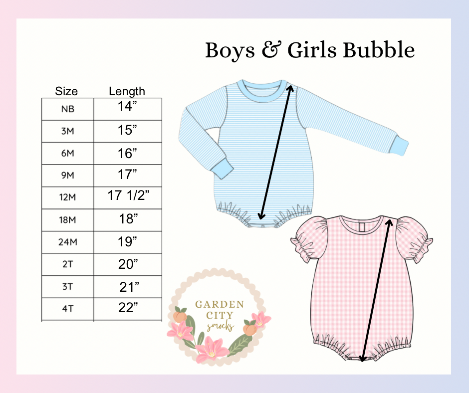 Boys and Girls Bubble Size Chart