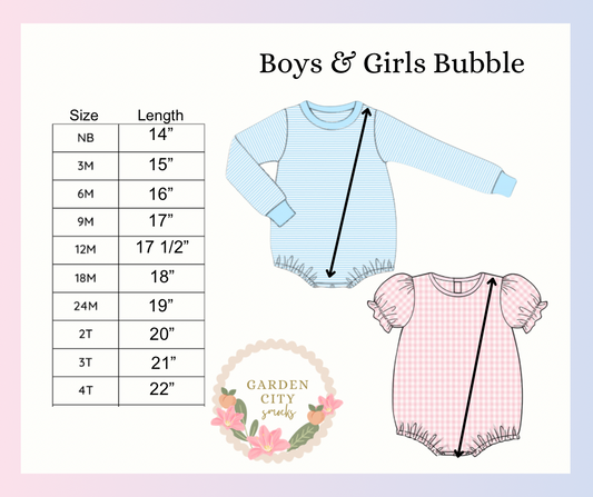 Boys and Girls Bubble Size Chart