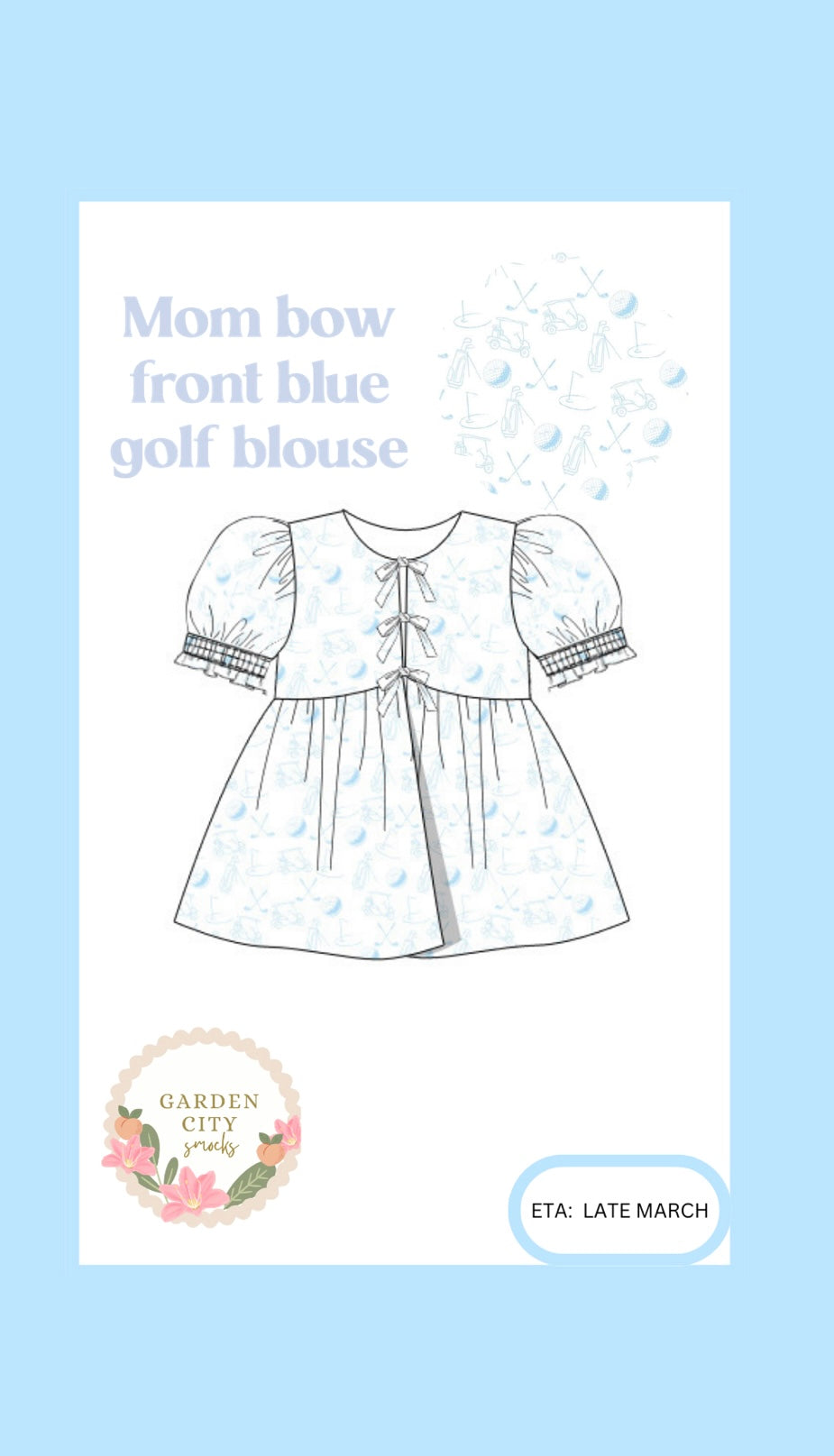 PO11 Mom Blue Golf Bow Front Blouse