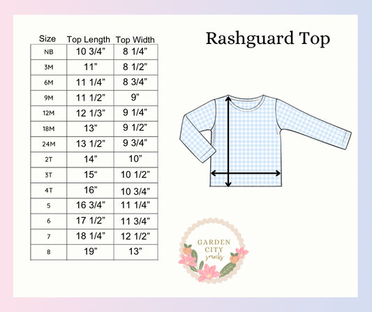 Boy’s and Girl’s Rash-guard Top Size Chart