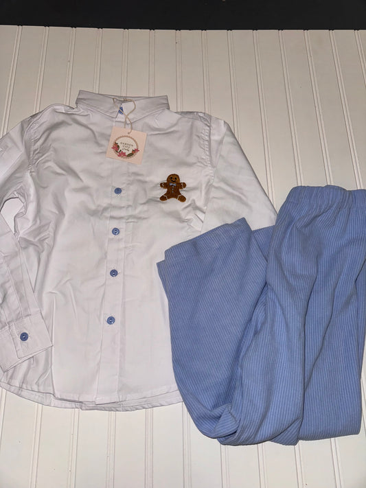 Ginger Bread Button Down with Blue Corduroy Pants - 6