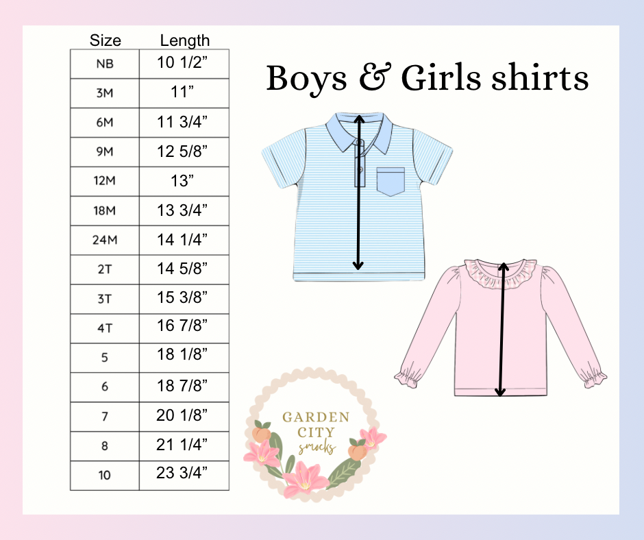 Boys and Girls Shirts Size Chart