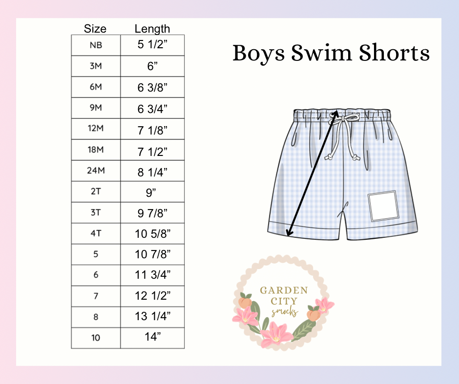 Boy’s Swim Shorts Size Chart