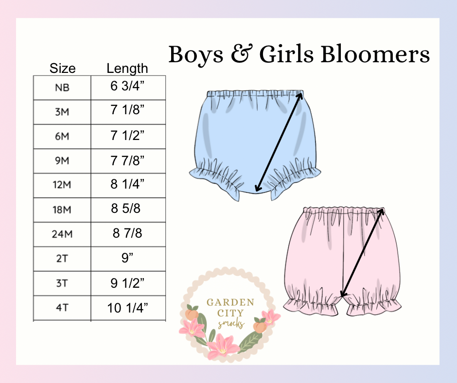 Boys and Girls Bloomer Size Chart