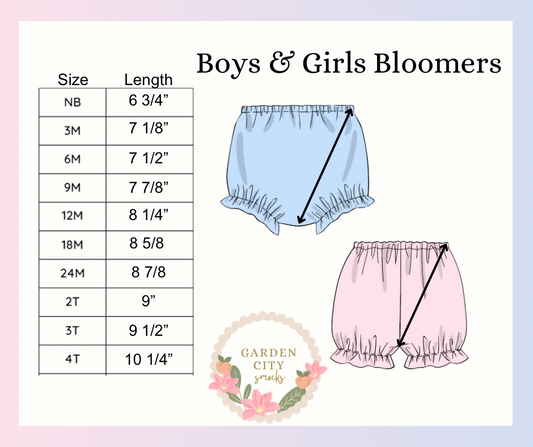 Boys and Girls Bloomer Size Chart