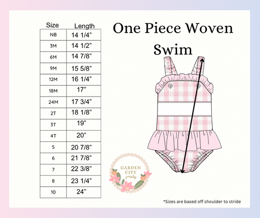 Girl’s One Piece Woven Swim Size Chart