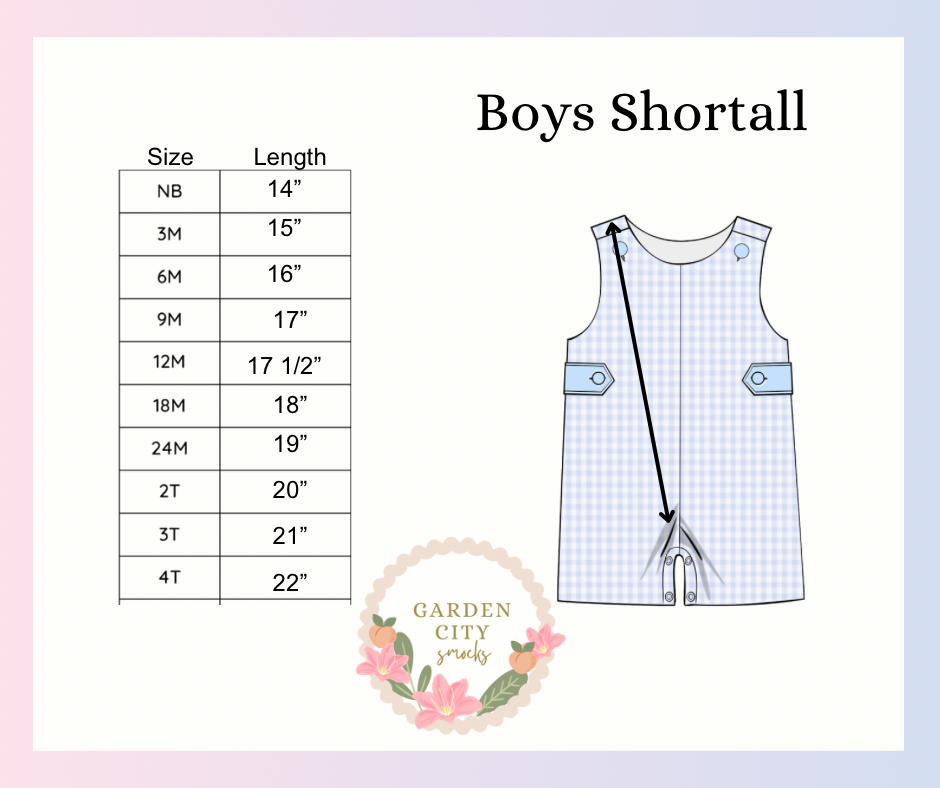 Boys Shortall Size Chart