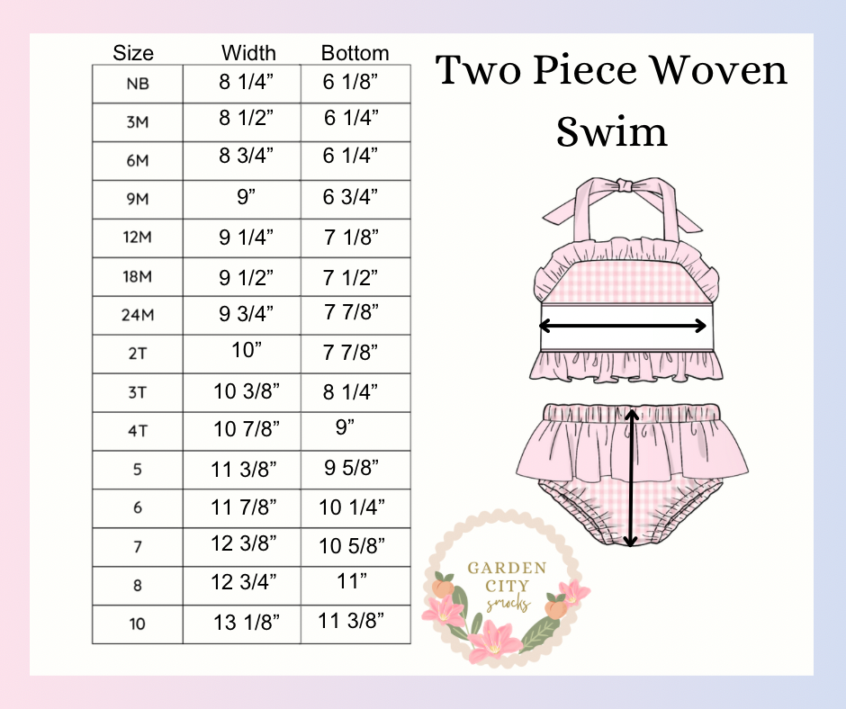 Girl’s Two Piece Woven Swim Size Chart