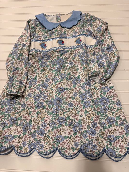 Blue Floral Smocked Dress - 8