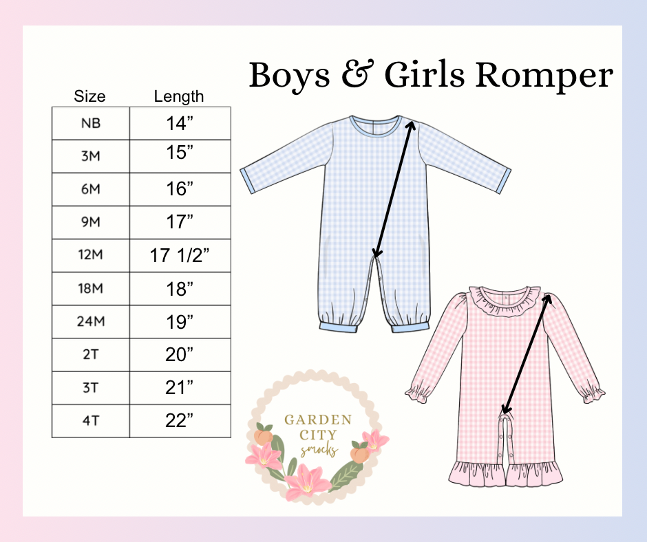 Boys and Girls Romper Size Chart