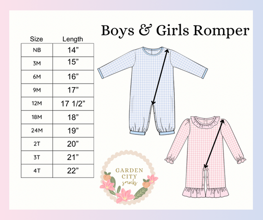 Boys and Girls Romper Size Chart