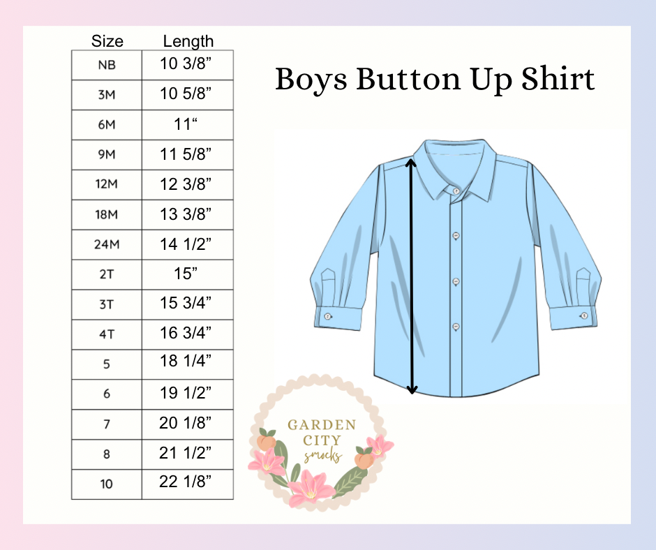 Boys Button Up Shirt Size Chart