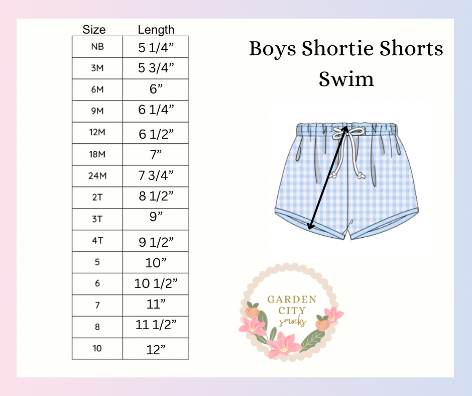 Boy’s Shortie Swim Shorts Size Chart